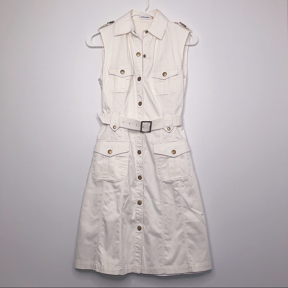 Calvin Klein White Safari Shirt Dress